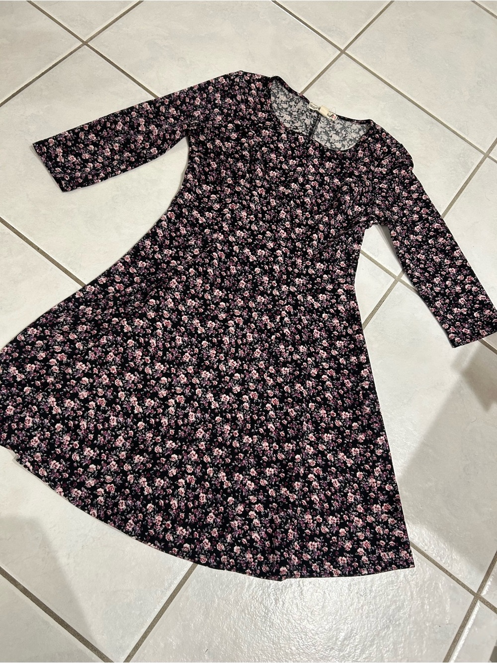 s.o.r.a.d by atv Women's Black Floral A-Line Dress with Pink Rose Print